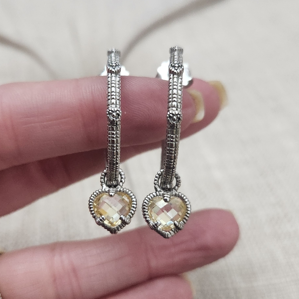 Judith Ripka Silver Heart Hoop Earrings